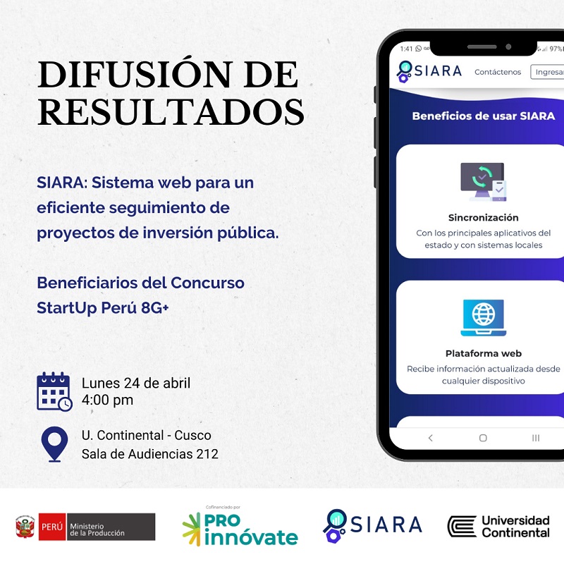 Difusión de resultados SIARA Startup Perú 8g+ Naisser Arias